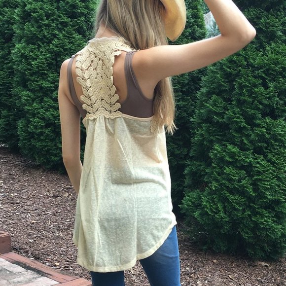 Boutique Tops - 🎉Pale Yellow Crochet Detail Vest
